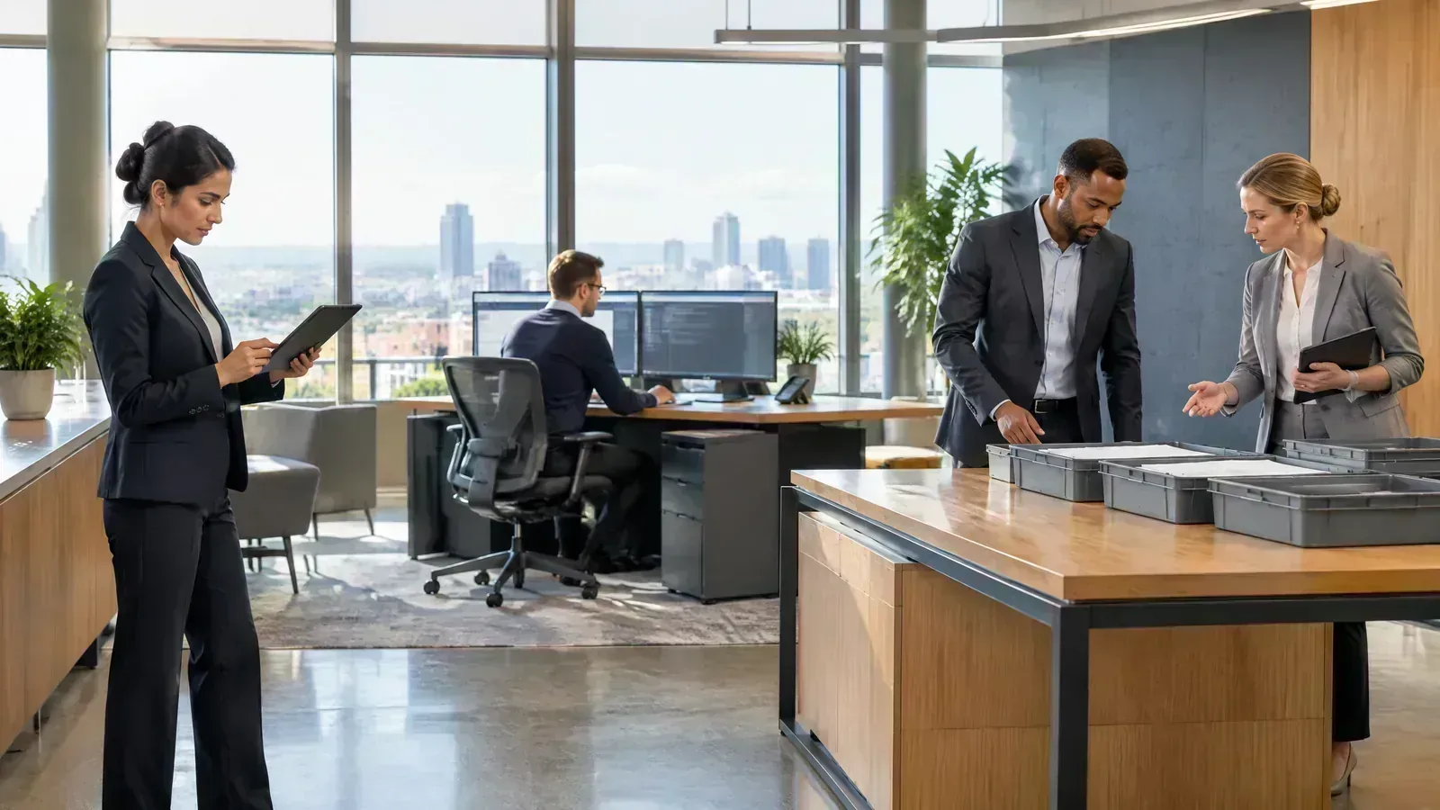 A treasury team reviews settlement operations inside a modern cash-management workspace.